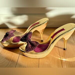 Betsey Johnson Polly Pink Rhinestone Bow Mules